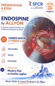 Affiche de présentation du matériel Endospine by Allyon au Congrès SFCR 2026 à Marseille, 11-13 juin